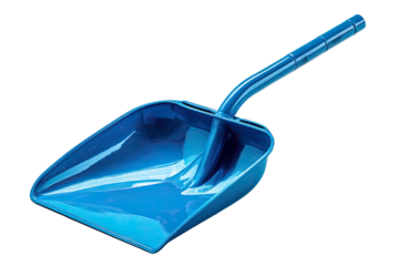 Blue plastic scoop, angled handle, glossy surface