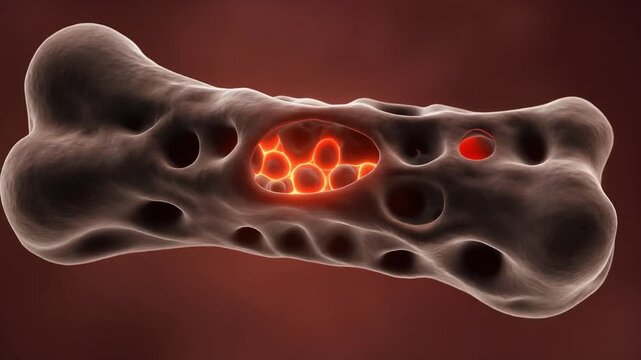3d Animation of Porous Bone Degradation with Glowing Cells Inside