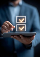 Document management concept, Business check electronic checklist for online approval with survey, approval, satisfaction, virtual, check, document