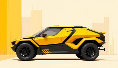 Futuristic Yellow Off-Road Sport SUV Concept in Desert City