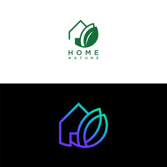 Flat line building home leaf plant logo design set
