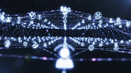 Digital network visualization with interconnected human icons and data streams, representing global connections and social media - Powered by Adobe