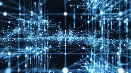 Dynamic visualization of abstract data streams and interconnected network nodes, symbolizing digital technology, artificial intelligence, and global information exchange in a futuristic concept - Powered by Adobe