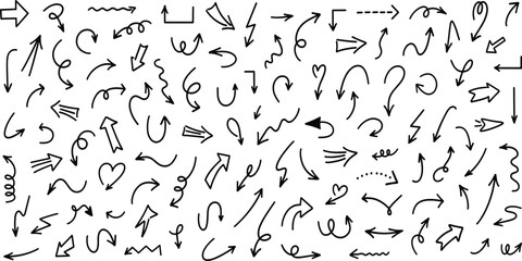 Obraz premium Large Set of Red Hand-Drawn Doodle Arrows and Swirls Isolated on White