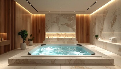 Luxury Built-in Jacuzzi Bathtub in Modern Interior &ndash; Soft Water Jets 3D Render