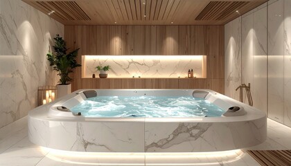 Luxury Built-in Jacuzzi Bathtub in Modern Interior &ndash; Soft Water Jets 3D Render
