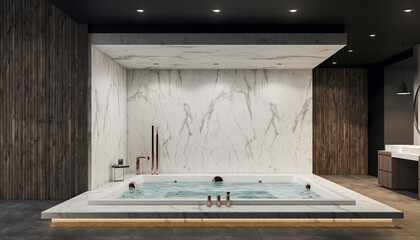 Luxury Built-in Jacuzzi Bathtub in Modern Interior &ndash; Soft Water Jets 3D Render
