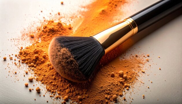 Makeup brush on scattered powder surface.