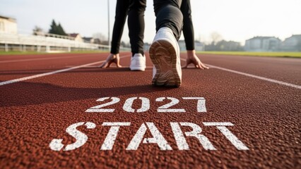 2027 Start Line Concept with Athlete Ready for Future Goals and New Beginnings