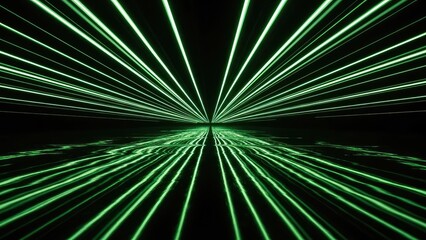 Obraz premium Green laser beams radiating from a central point creating a futuristic and technological ambiance against a dark background