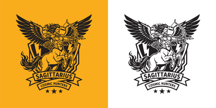 Sagittarius Centaur Archer with Wings Logo, Cosmic Hunters Mascot