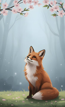 Zorro sentado en un prado con flores