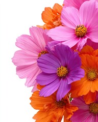Colorful Cosmos Bouquet Against White Background