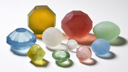 Colorful Faceted Glass Objects On White Background