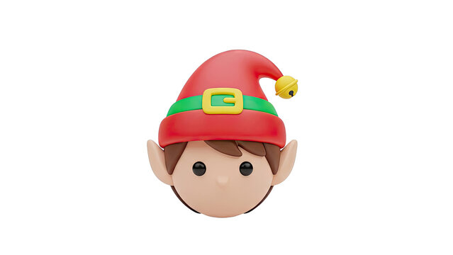 3D Render of an Elf's Face with a Red Hat and Bell