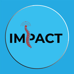 Spine Health and Chiropractic Care Logo Design with "IMPACT" Text and Human Vertebrae Icon on Blue Background