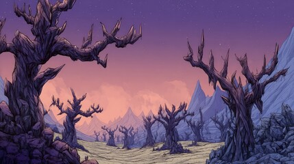 Pixelated Fantasy Landscape At Twilight