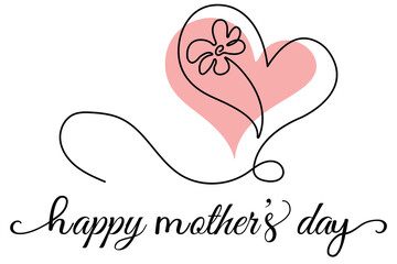 Happy Mother day card. Flower inside heart. Symbol of love, care and happiness. Vector banner with pink paper heart. Symbol of love and calligraphy text
