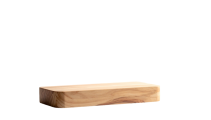 Close-up of a rectangular wooden platform on a black background, with visible grain and natural edges