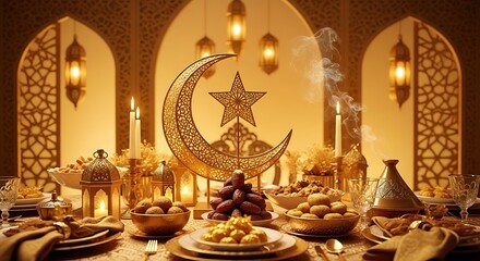 Decorated table with crescent moon and star for special occasion celebration
