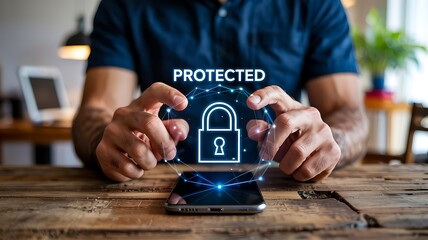 Mobile data protection and cybersecurity concept with digital lock icon
