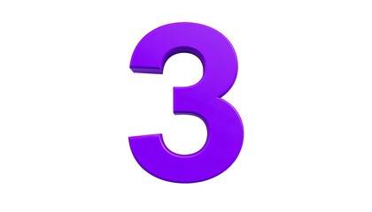 A vibrant, three-dimensional number "3" floats against a deep black background, showcasing bright purple hues with shaded edges