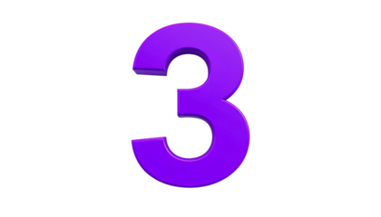 A vibrant, three-dimensional number "3" floats against a deep black background, showcasing bright purple hues with shaded edges