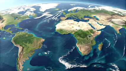 Photorealistic 3d world map with vivid oceans and terrain