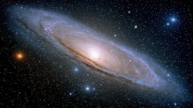 Andromeda Galaxy Shining Brightly Through Space Amidst Countless Stars in the Deep Cosmos Showing Spectacular Details and Colors with Glowing Core and Swirling Arms - Powered by Adobe