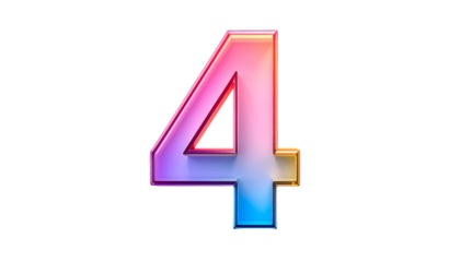 A vibrant, glossy digit "4" in a rainbow gradient, sharply contrasted against a stark black background, giving a modern, eye-catching appearance