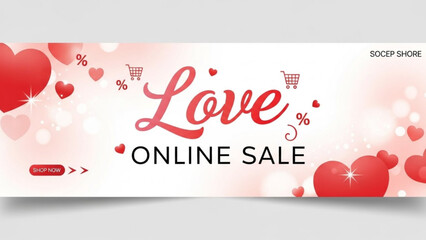 A vector graphic illustration of a Valentine's Day online sale banner with hearts and shopping carts
