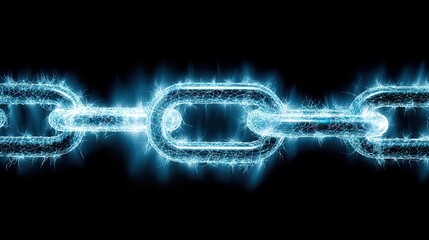 Glowing Blue Chain Links on Black Background Futuristic Blockchain Security Concept Network Connection Cybersecurity Digital Technology Abstract Design