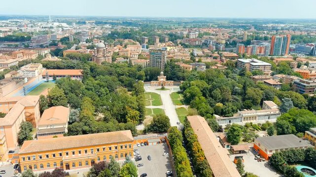 Modena, Italy. Giardino Ducale Estense Park. Historical Center. Summer. Drone footage, Point of interest