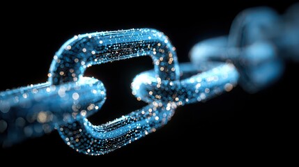 Luminous Interconnected Blue Chain Links Against Black Background in Focus Render
