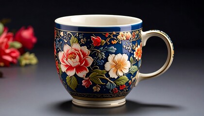 Exquisite Floral Ceramic Mug with Vibrant Blossoms.