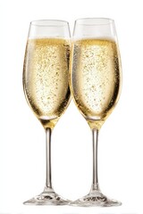 Sparkling Champagne Toast Two Glasses with Golden Glitter on White Background