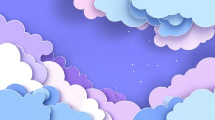 Fantasy Sky with Layered Pastel Clouds in Purple Blue and White Dreamy Background