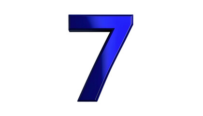 A 3D digital rendering of the number "7" in a metallic, gradient blue against a black background. The number has a slight bevel effect