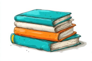 Stack of Colorful Books with Textured Edges on White Background
