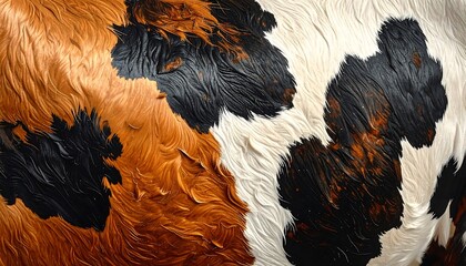 Close-up Texture of a Cows Fur Showing Brown, Black, and White Patches.