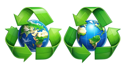 Recycling Symbol Around Earth Duo Eco Concept, isolated on transparent background