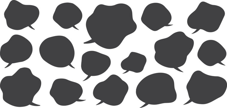 Set of black speech bubble silhouettes in various rounded shapes. Solid dialog icons represent messaging, conversation, and communication concepts. Ideal for chat design, comics, stickers, and modern  - Powered by Adobe