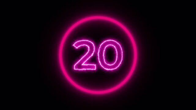 25 second Countdown neon timer animation from 25 to 0  black background video 4k video