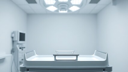 highkey. A sterile and clean medical setting with an empty surgical tray under focused lighting. STEM education sheets, lab safety posters, designed for STEM education and laboratory safety posters.