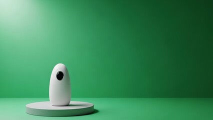 A small white security camera on a circular platform against a green background with a spotlight.