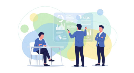 Business Team Analyzing Data on Interactive Board in Modern Meeting