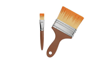 Two Paint Brushes with Brown Handles and Orange Bristles