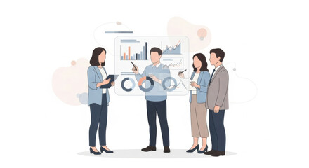 Team Presentation Analyzing Data on Large Screen in Office