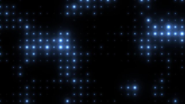 Abstract glowing blue bright light bulbs abstract disco wall background. Video 4k