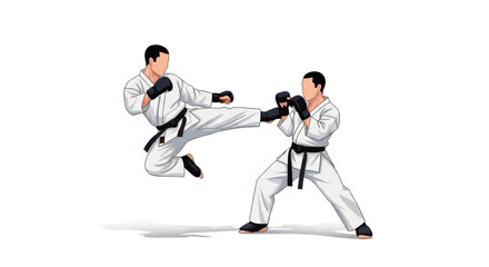 Two Karate Practitioners in White Gi Sparring